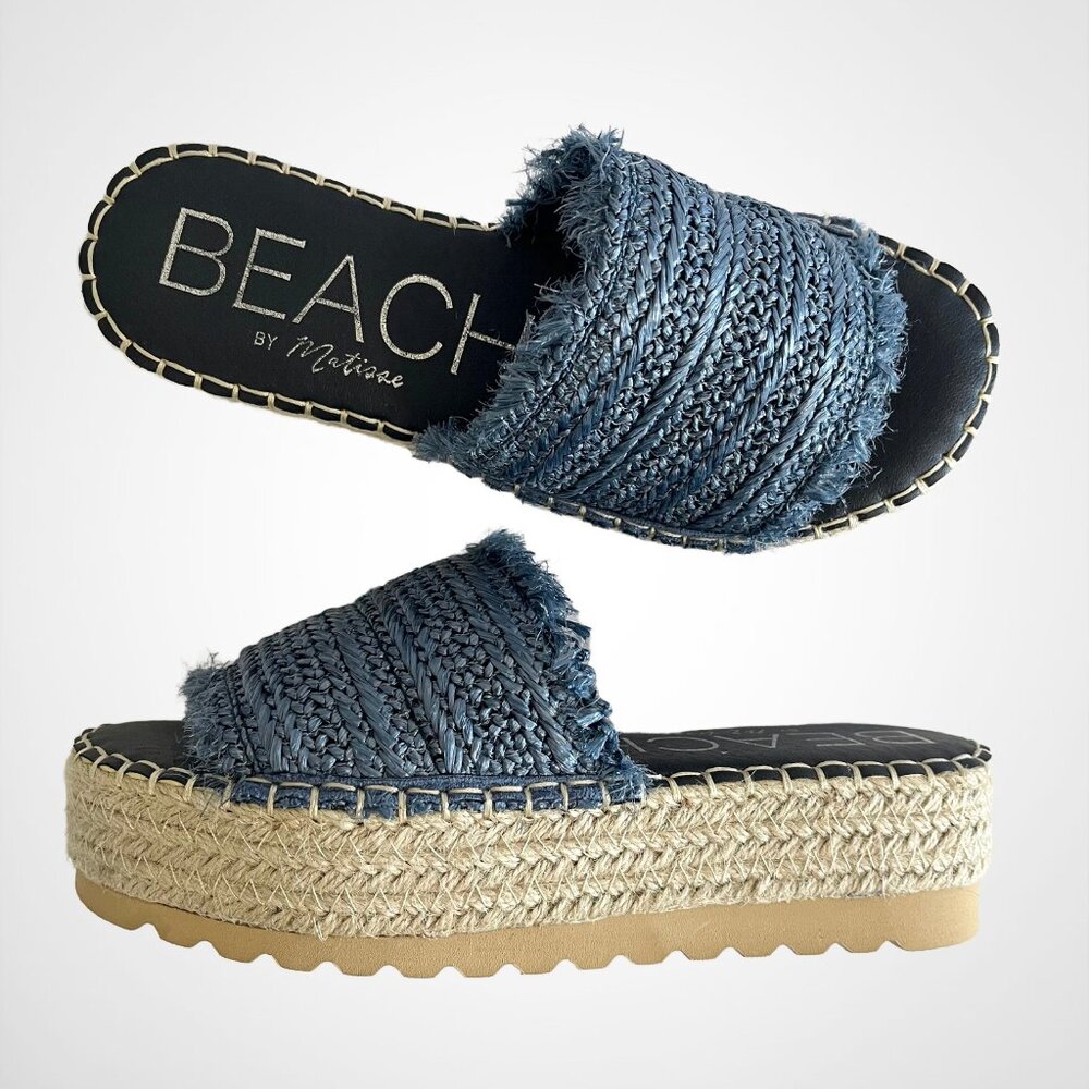 NEW! Beach By Matisse Seashell Mules Raffia Straw Fringe Platform Slide Sandal 6